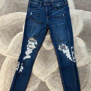 American Eagle Outfitters Dark Blue Distressed Jeggings